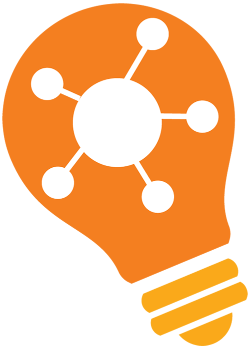 Illustrated, orange lightbulb