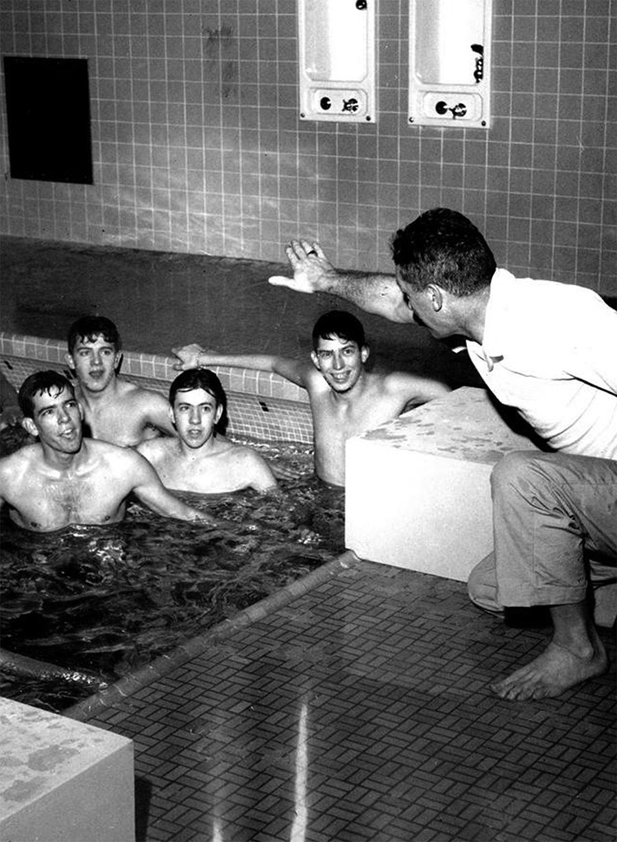 Bucknell Magazine Retro Swimming Coach Instructing swimmers