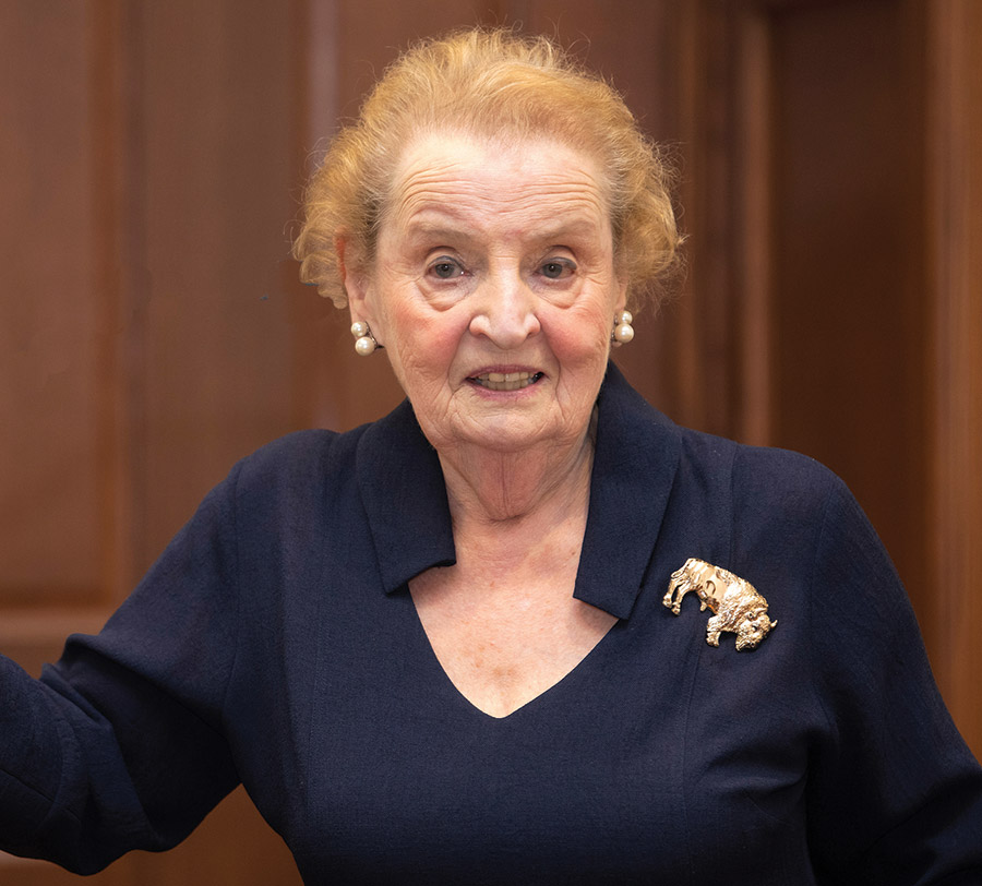 Madeleine Albright with her Bison pin.