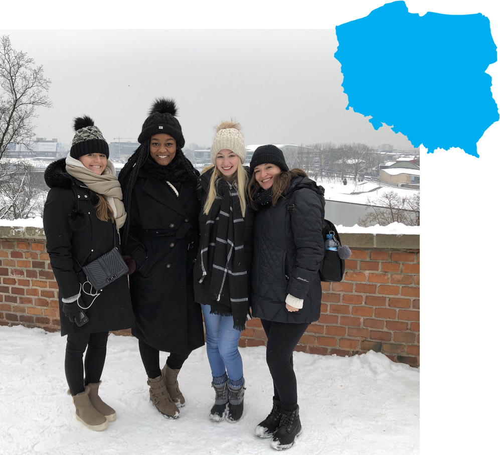 From left: Seniors Katie Westrum, Simone McLaren, Jill Britton and Rachel Zajac, in Krakow, take in the sights