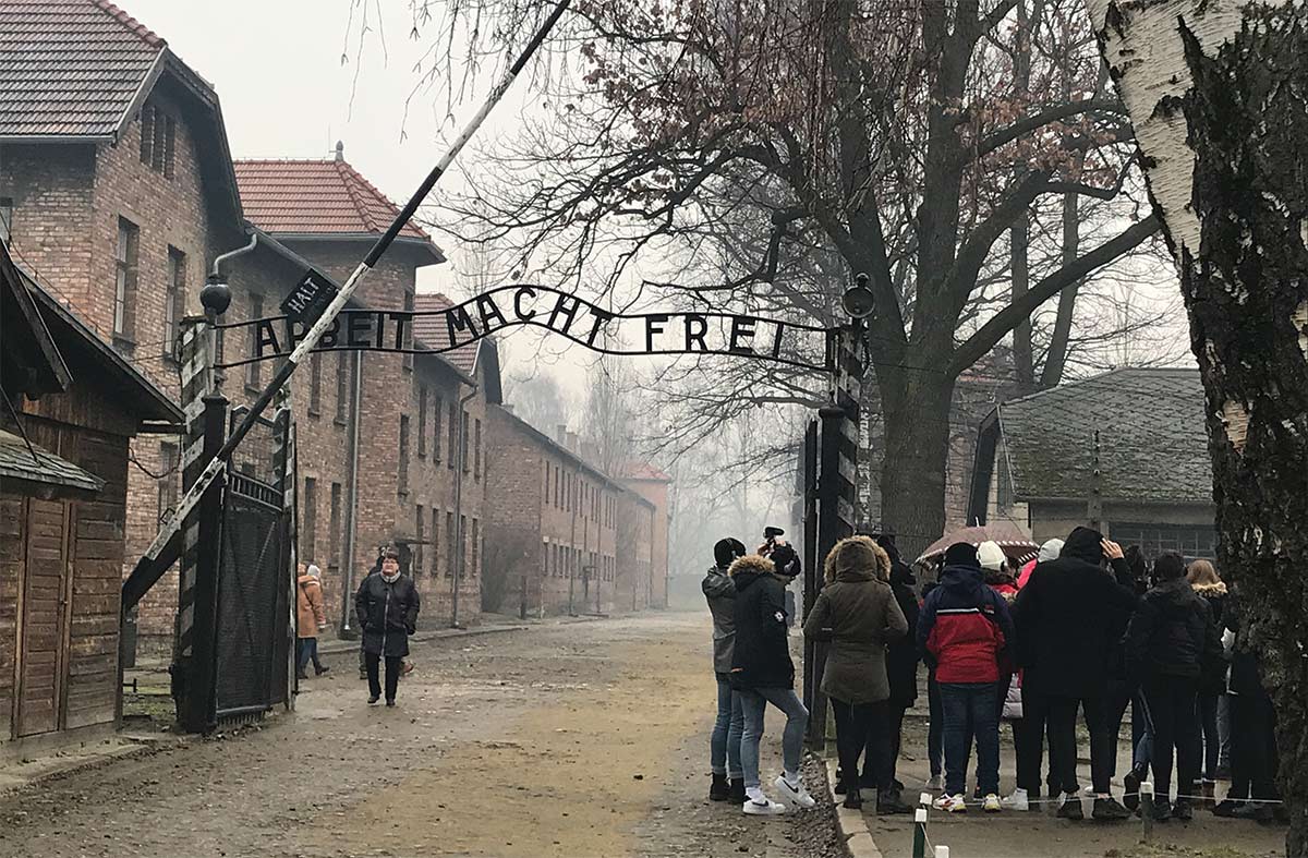 The entranceway to Auschwitz.