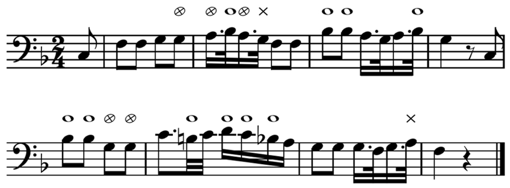 Two line of musical notes from Mozart's The Magic Flute