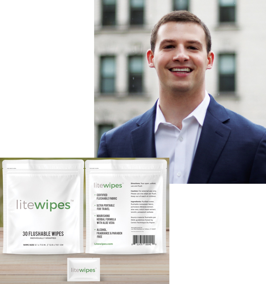 Bryan Richman headshot and packaging design for LiteWipes