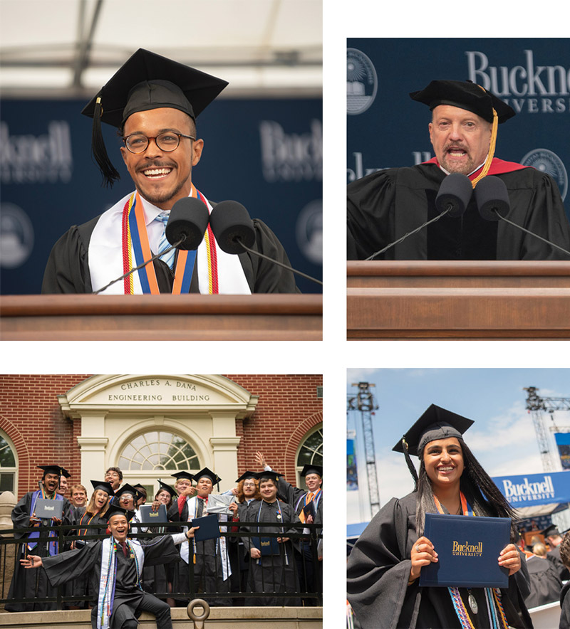 Photo collage from the 168th Commencement including graduates and speakers