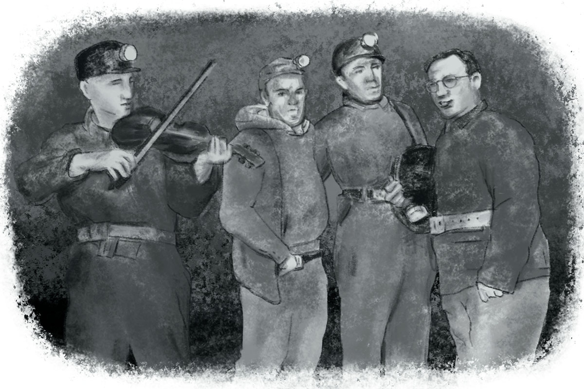 George Korson (right) traveled into the mines to make recordings.