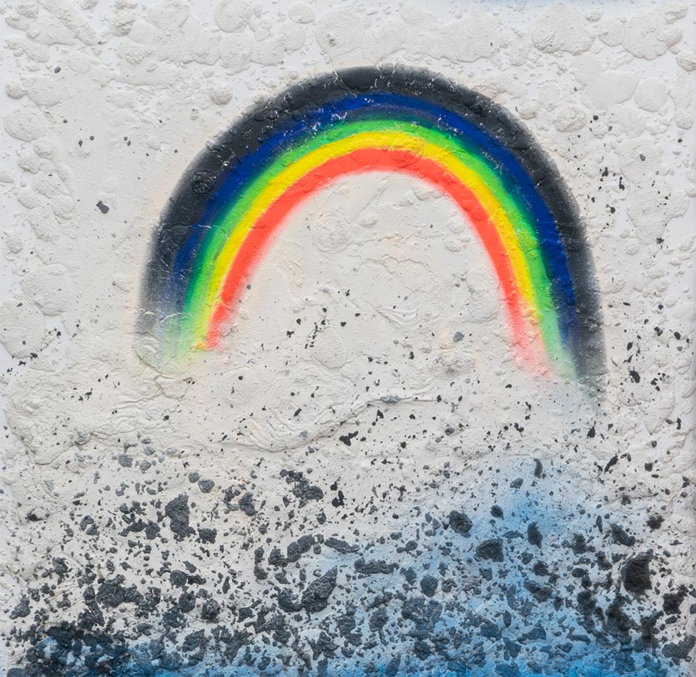 Vaughn Spann, Big Black Rainbow (Heavier Days Ahead), 2019, polymer paint and mixed media on canvas, Private Collection, image courtesy of Half Gallery.