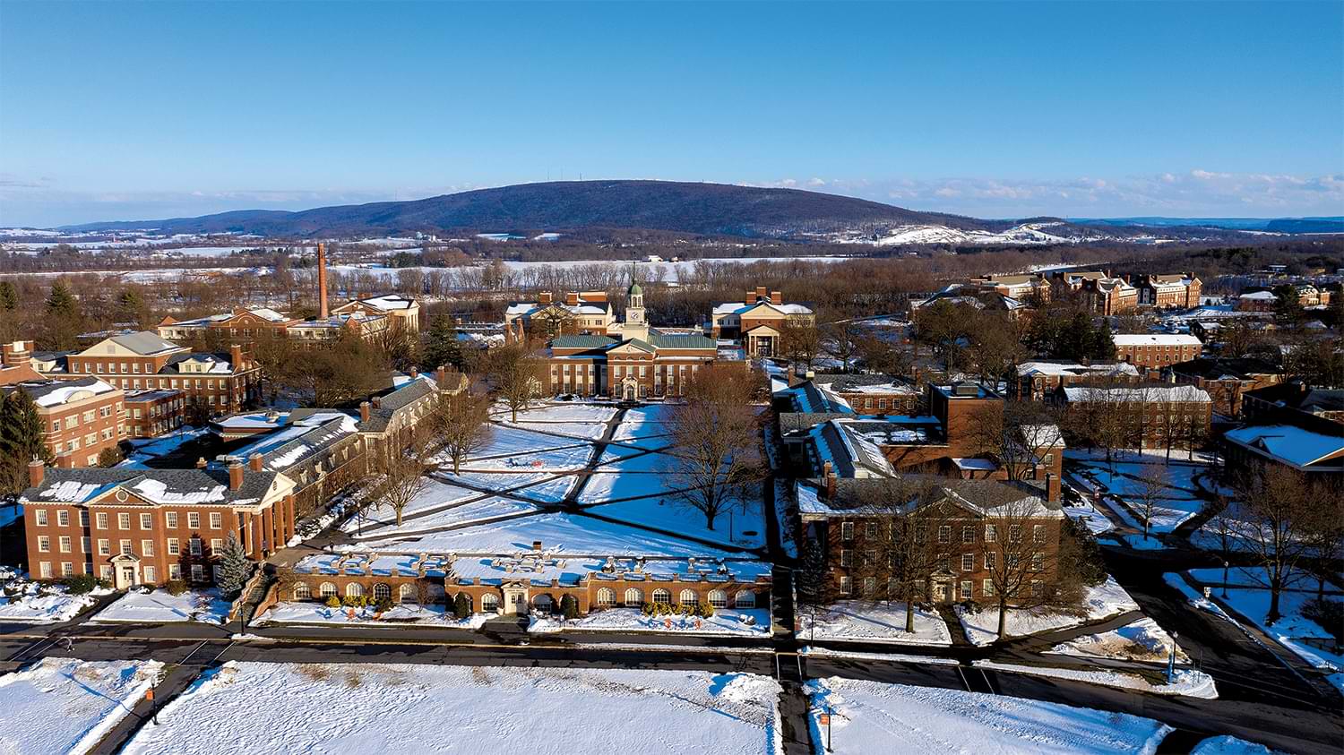 Aerial view of Bucknell campus in the Winter