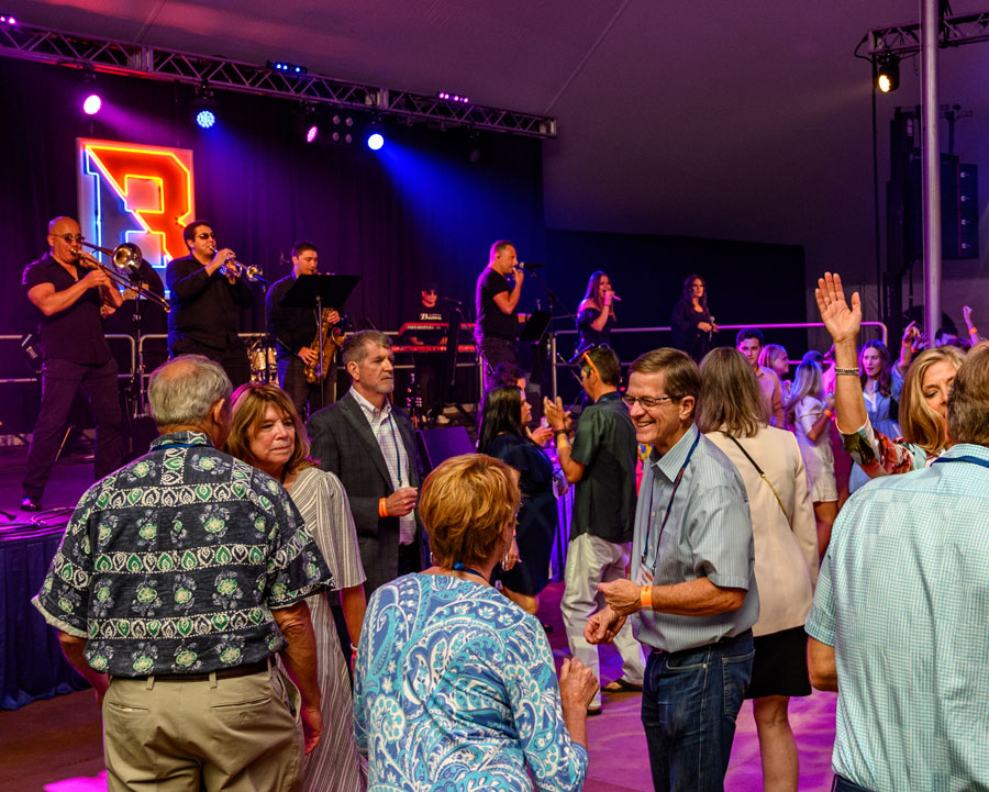 band playing and people dancing at a Bucknell reunion