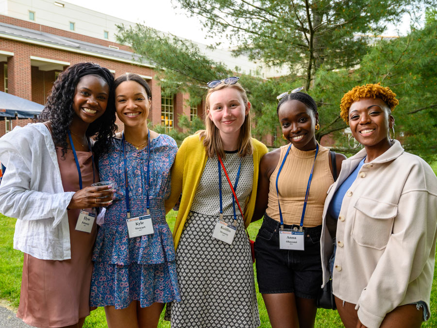 five female students posing for a picture at a Bucknell reunion