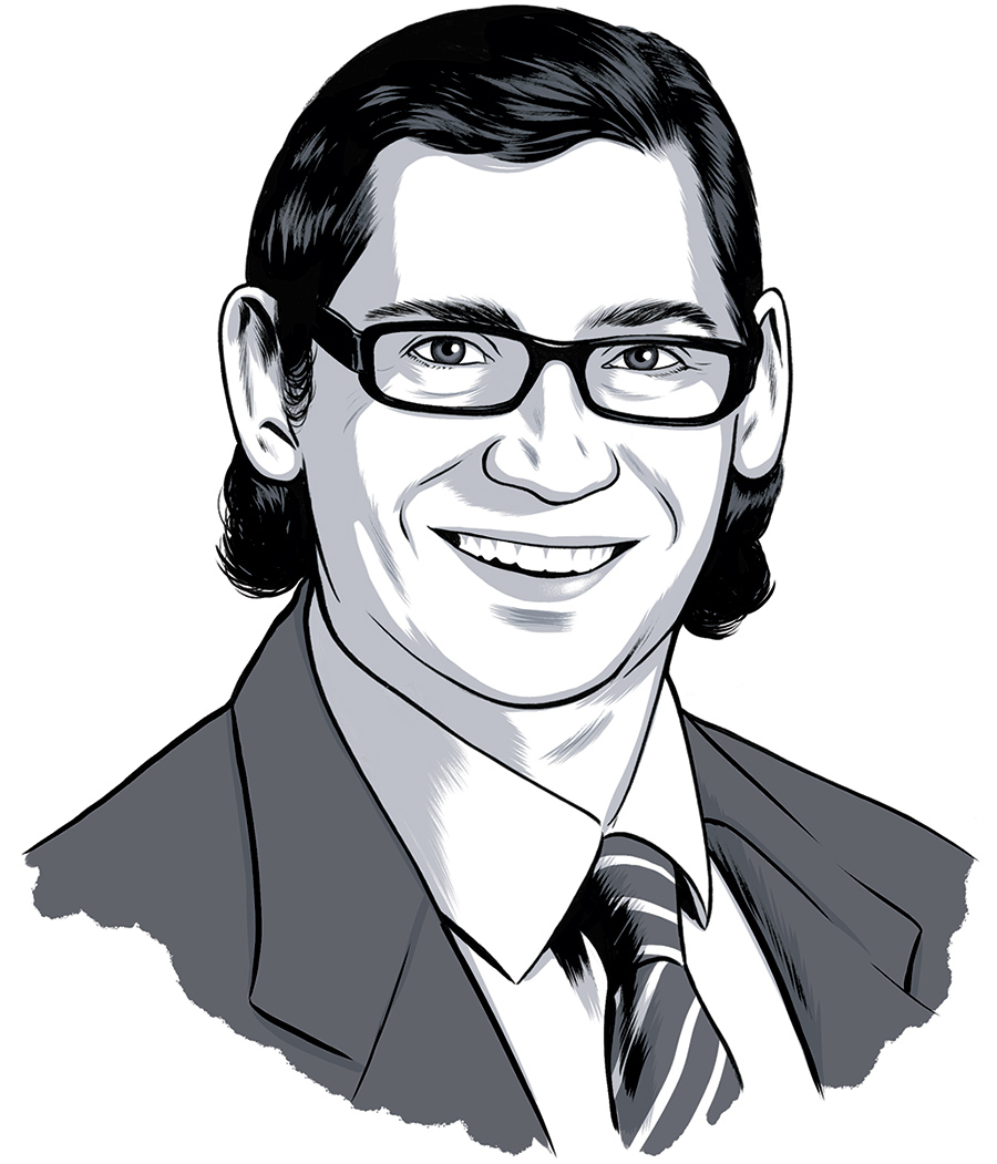 Portrait illustration of editor Matt Hughes smiling