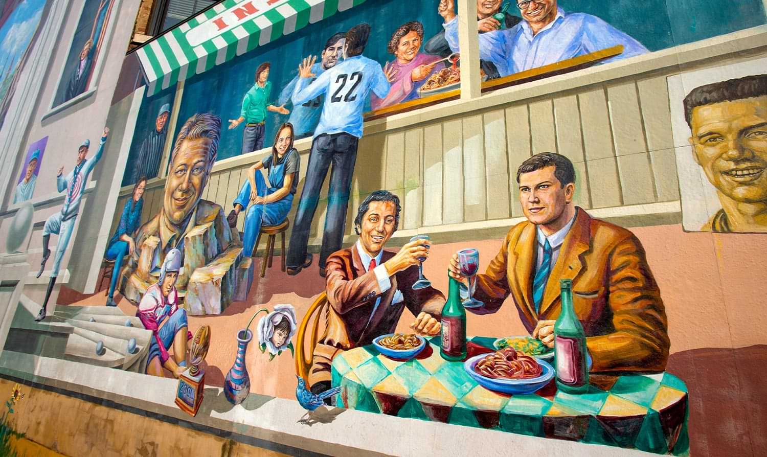the Pittston Main Street mural with a focus on the depictions of Michael Lombardo's father and brother