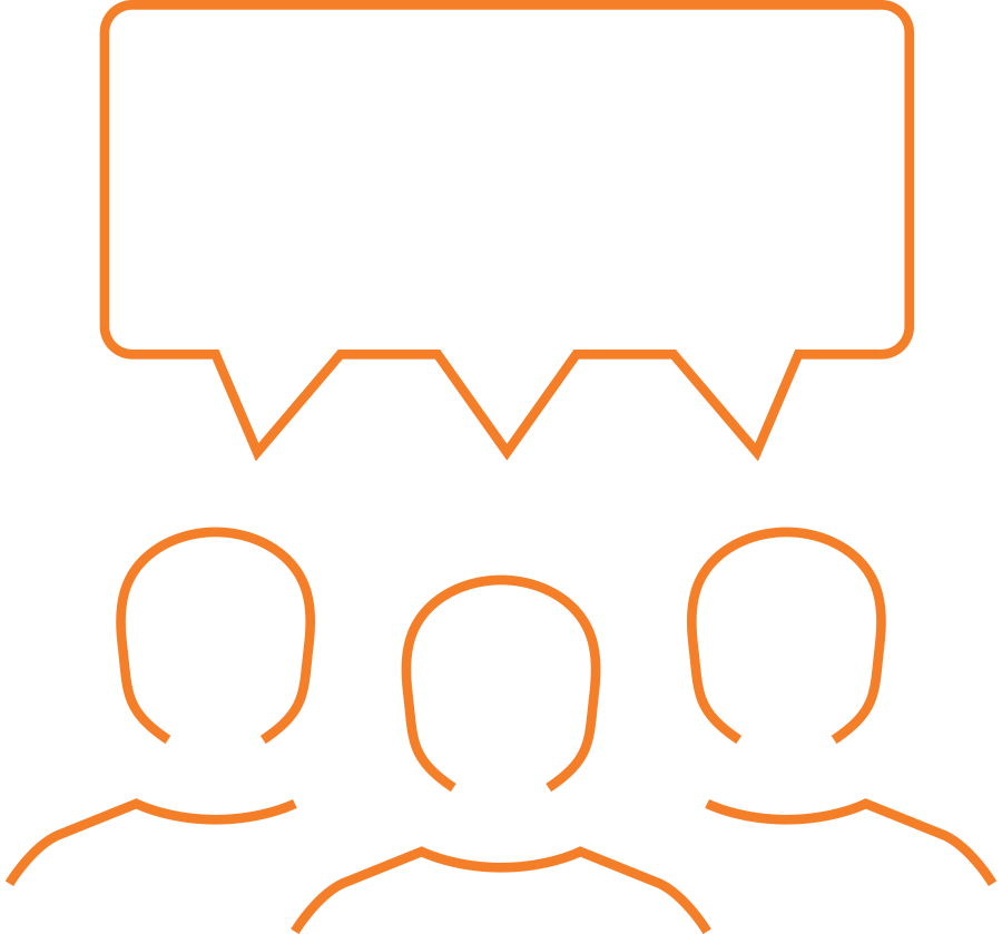 vector illustration of three people with a speech bubble outline