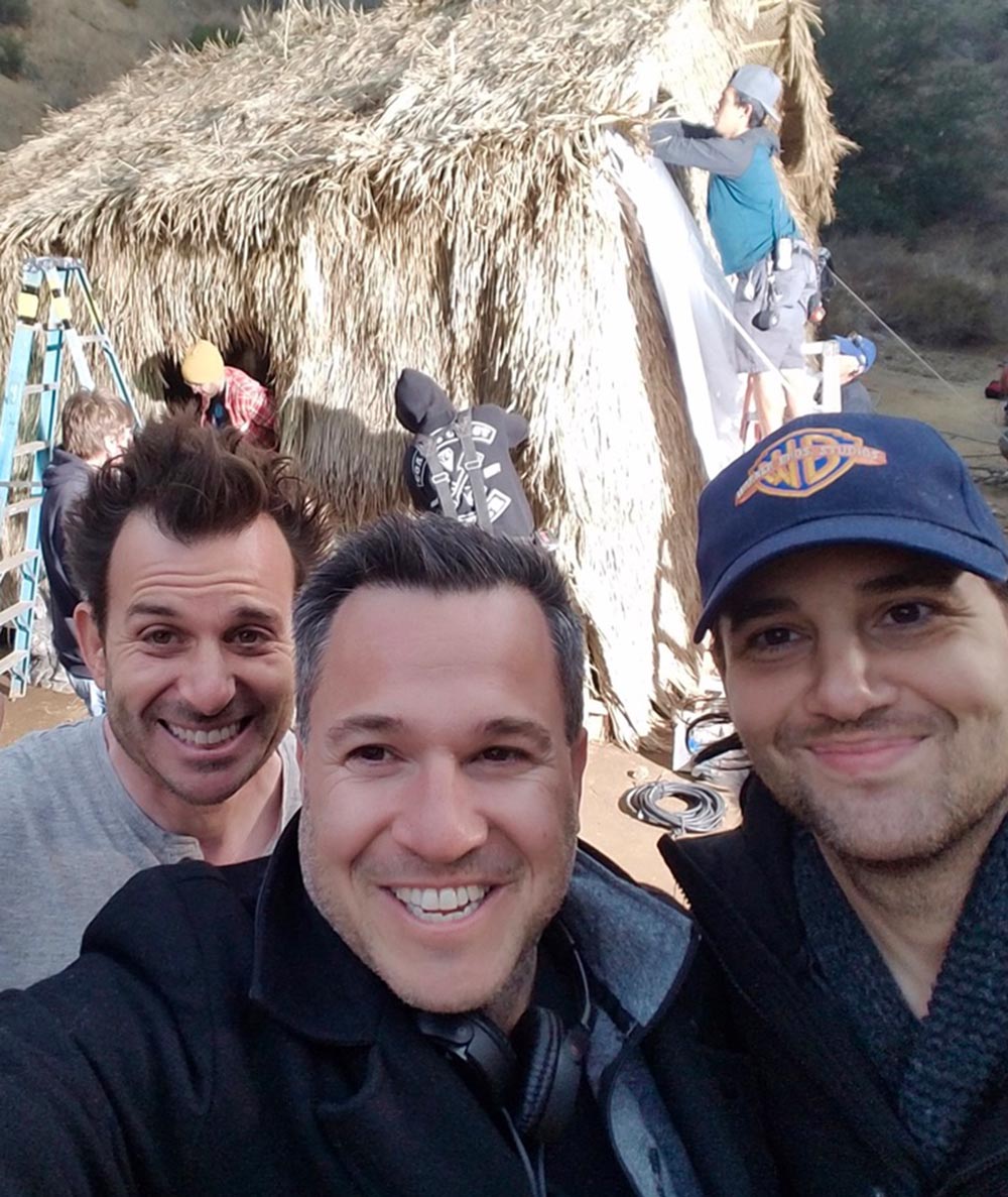 Bender with producer Jake Weiner and director David Robert Mitchell on the set of Under the Silver Lake