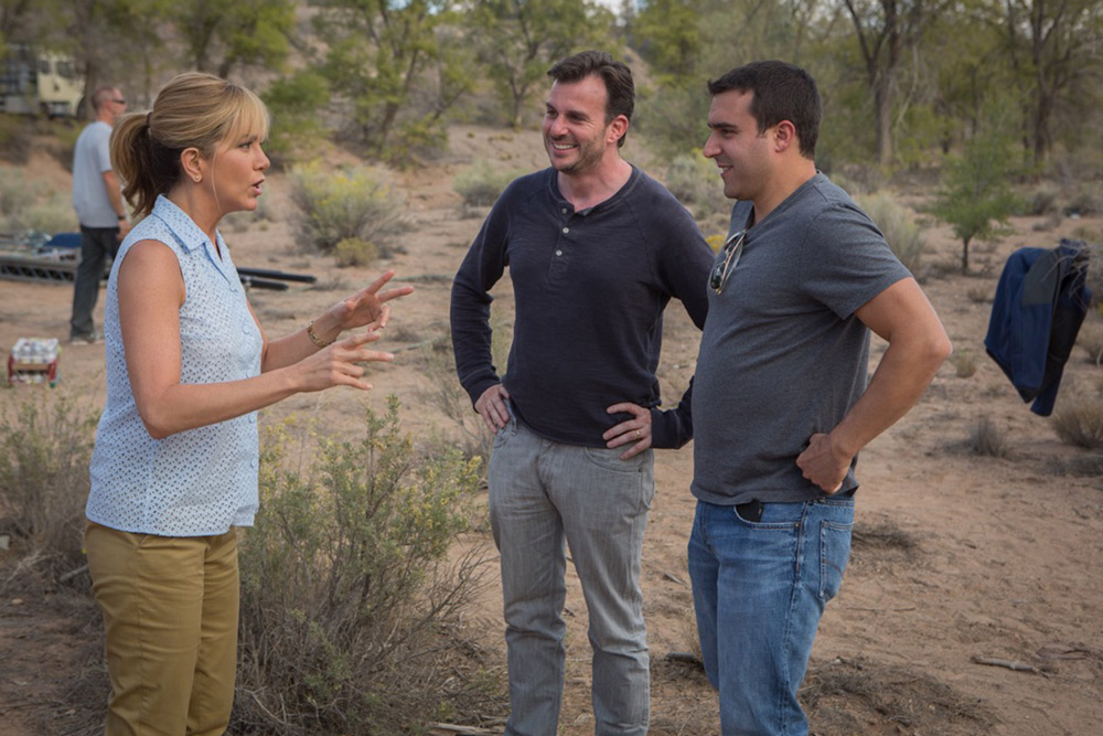 Actor Jennifer Aniston, Bender and producer Dave Neustadter on the set of We’re the Millers